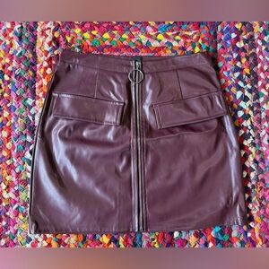 SEXY BURNT RED FAUX LEATHER MINI SKIRT